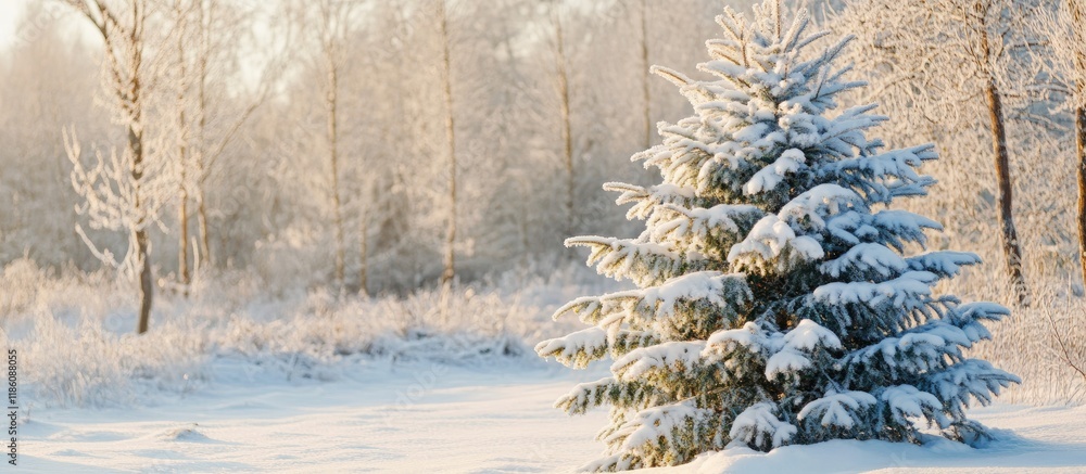 Leinwandbilder snow covered christmas tree. with copy space image. place for adding text or design