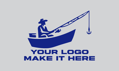 Blue fisherman actively rows boat, fishing with rod. Ideal for fishing,  illustration vector background outdoor, and adventurethemed designs. Great for fishing enthusiasts