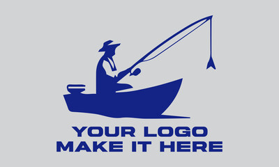 Blue fisherman actively rows boat, fishing with rod. Ideal for fishing,  illustration vector background outdoor, and adventurethemed designs. Great for fishing enthusiasts