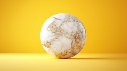 Elegant Marble Sphere on Yellow Background - Abstract Minimalist Design