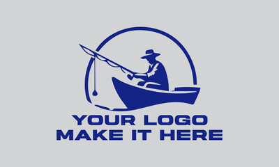 Blue fisherman actively rows boat, fishing with rod. Ideal for fishing,  illustration vector background outdoor, and adventurethemed designs. Great for fishing enthusiasts