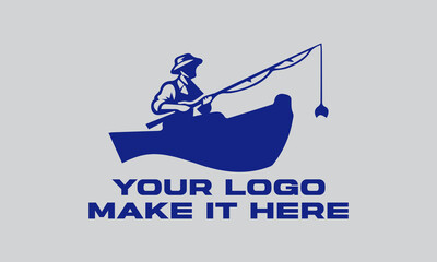 Blue fisherman actively rows boat, fishing with rod. Ideal for fishing,  illustration vector background outdoor, and adventurethemed designs. Great for fishing enthusiasts