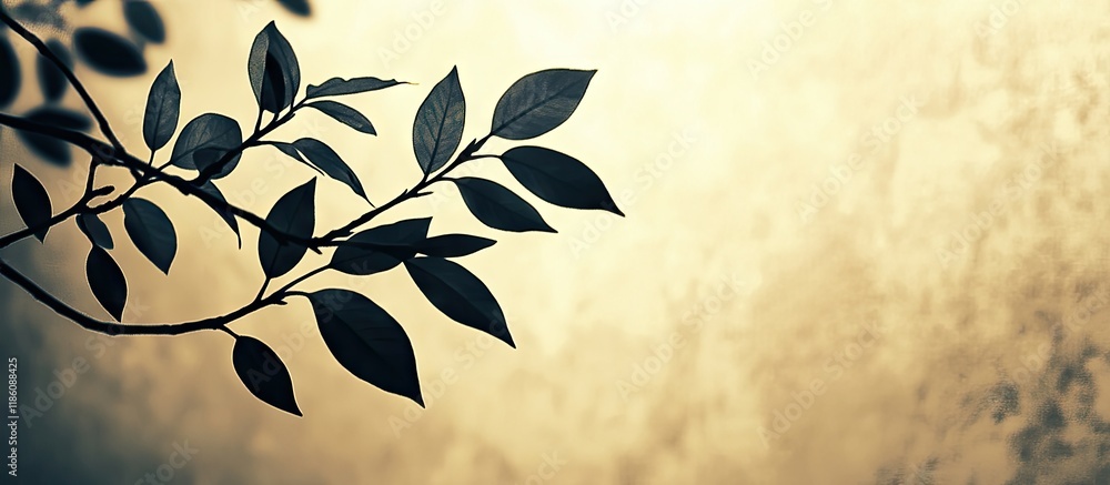 Leinwandbilder Silhouette branch with leaves wallpaper backdrop featuring a vintage tone effect. with copy space image. Place for adding text or design