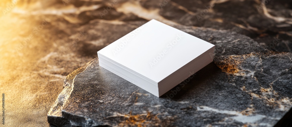 Aufkleber blank white business cards on a stone board mockup for identification template for graphic designers