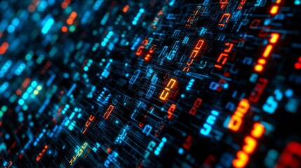Fototapeta premium Ultra-high resolution closeup of LED display pixels showing individual red, green, and blue elements forming digital numbers. Extreme macro perspective reveals the technological texture of each