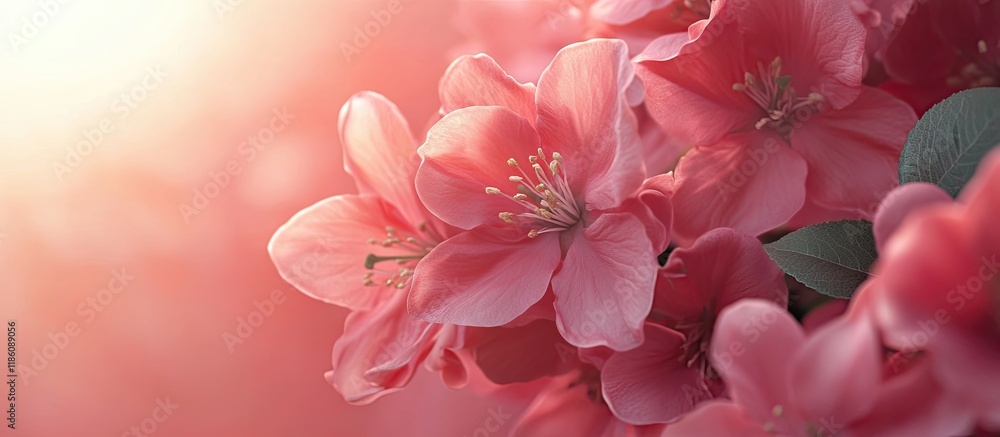 Fototapete rosy pink blooms. with copy space image. place for adding text or design