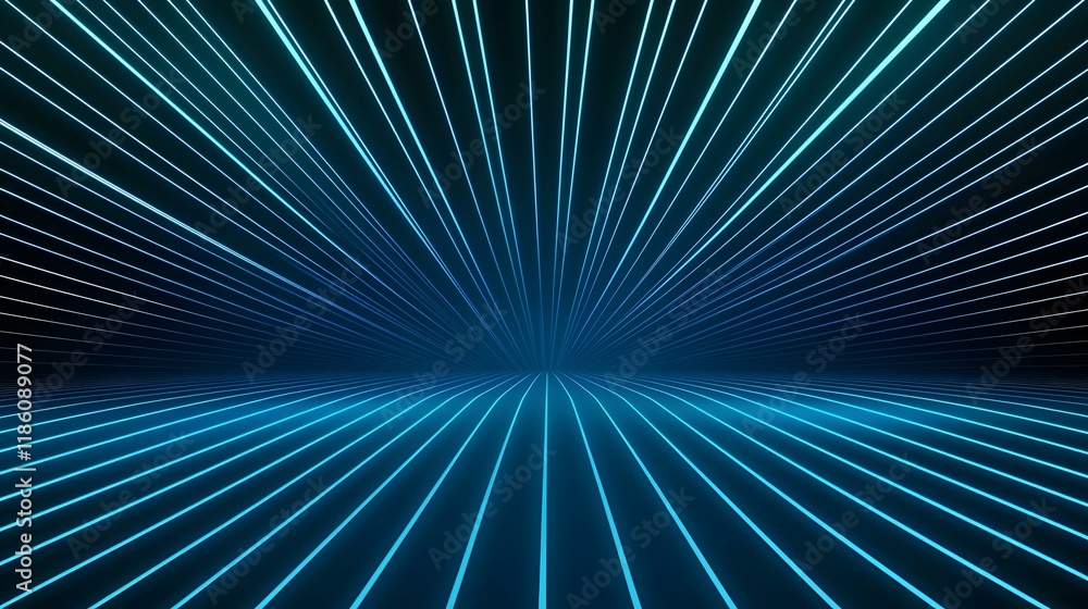 Poster the image contains a dark blue background with numerous bright cyan lines radiating outwards from a 