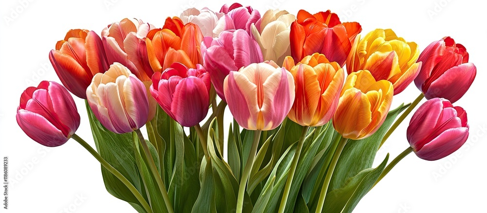 Fototapete a bouquet of many beautifully colored tulips isolated on a white background. with copy space image. 