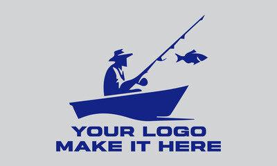 Blue fisherman actively rows boat, fishing with rod. Ideal for fishing,  illustration vector background outdoor, and adventurethemed designs. Great for fishing enthusiasts