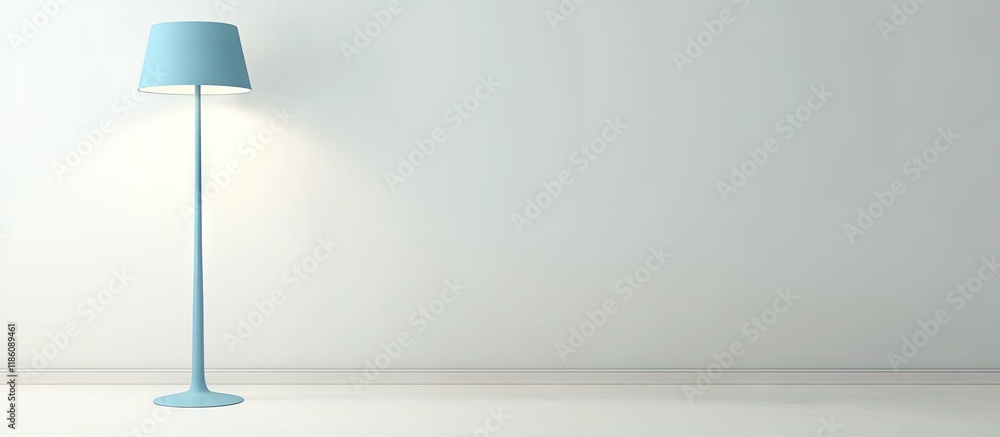Poster Blue floor lamp set against a white background. with copy space image. Place for adding text or design