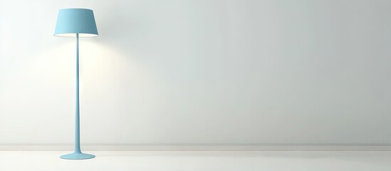 Blue floor lamp set against a white background. with copy space image. Place for adding text or design