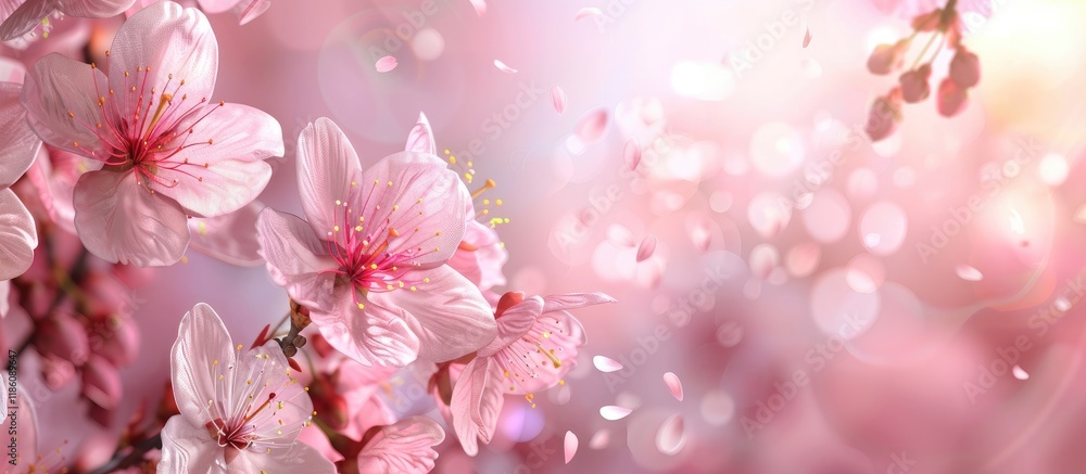 Fototapete cherry blossoms fully in bloom. with copy space image. place for adding text or design