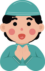 Cartoon Illustration of a Smiling Boy in Traditional Attire