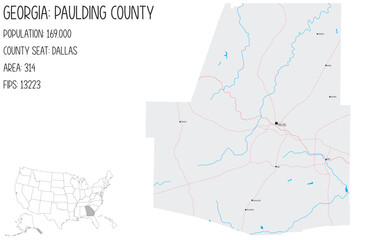 Large and detailed map of Paulding County in Georgia, USA.