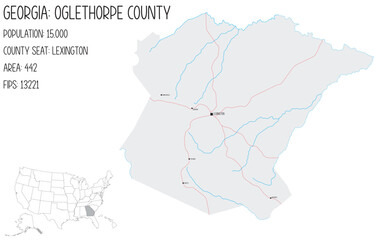 Large and detailed map of Oglethorpe County in Georgia, USA.