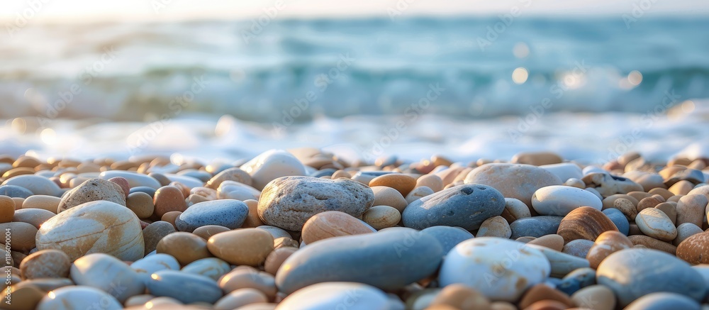 Fototapete pebble stones on a shore. with copy space image. place for adding text or design