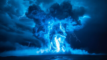 Fototapeta premium Realistic thunder light and green smoke cloud bottom frame. Mysterious lightning glow border wide panoramic element. Fluffy magic spell mist glowing with bolt energy charge overlay turquoise design