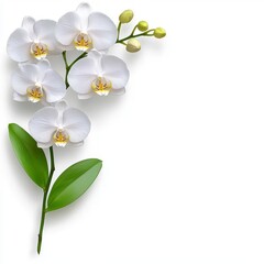 Obraz premium A photostock of delicate white orchids in full bloom, isolated on a clean white background, elegant and serene, High Quality