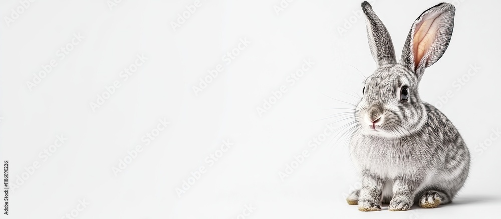 Poster gray rabbit on a white background. with copy space image. Place for adding text or design