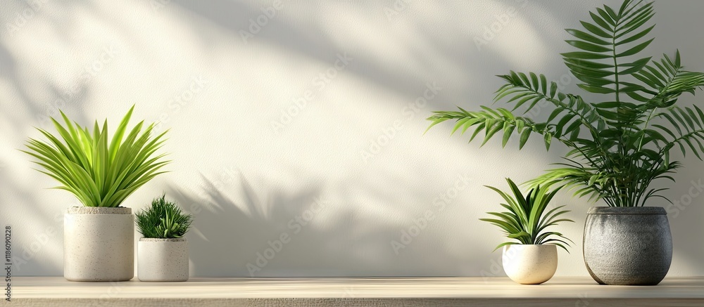 Leinwandbilder green houseplants on a table in front of a light background. with copy space image. place for adding