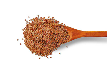 Golden oat grains with a wooden spoon: the basis of a healthy breakfast and healthy recipes. Isolation on a transparent background.