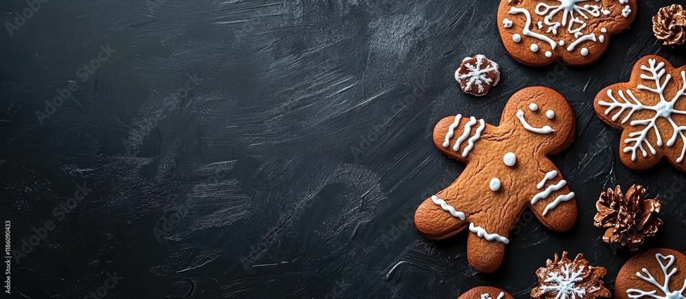 Poster Christmas gingerbread on a dark background. with copy space image. Place for adding text or design
