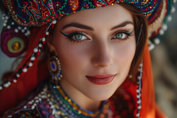 Obraz premium Portrait of a person male female in Traditional Gypsy Attire Celebrating Cultural Heritage, Generative AI