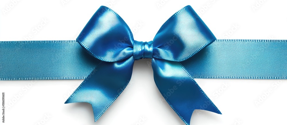 Poster gift card idea bright blue satin ribbon with a bow set against a white background. with copy space i
