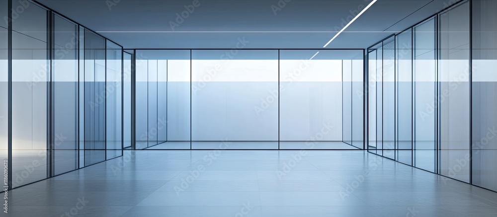 Poster vertical background image of a vacant office space behind a glass wall featuring a minimal design co