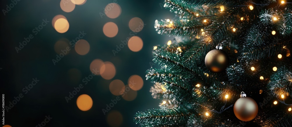 Aufkleber festive christmas tree adorned with fairy lights. with copy space image. place for adding text or de
