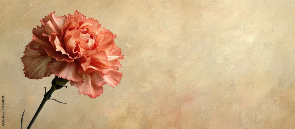 Aufkleber textured aged paper background featuring a carnation flower. with copy space image. Place for adding text or design