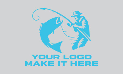 Fisherman catching large leaping light blue fish. Ideal for fishing websites, outdoor magazines, seafood restaurants, and naturethemed designs