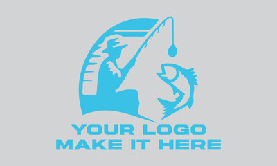 Fisherman catching large leaping light blue fish. Ideal for fishing websites, outdoor magazines, seafood restaurants, and naturethemed designs