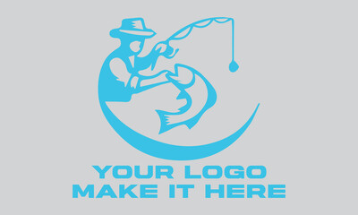 Fisherman catching large leaping light blue fish. Ideal for fishing websites, outdoor magazines, seafood restaurants, and naturethemed designs