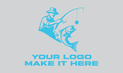 Fisherman catching large leaping light blue fish. Ideal for fishing websites, outdoor magazines, seafood restaurants, and naturethemed designs