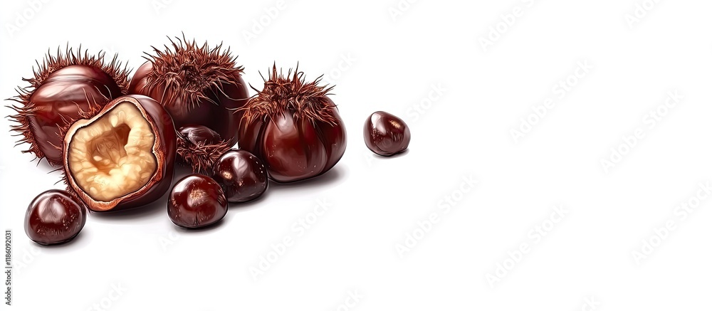 Leinwandbilder edible chestnuts on a white background. with copy space image. place for adding text or design