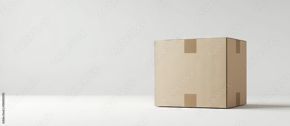 Poster Cardboard box placed on a white background. with copy space image. Place for adding text or design