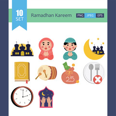 Ramadan Kareem and Eid Mubaraq Illustration Set