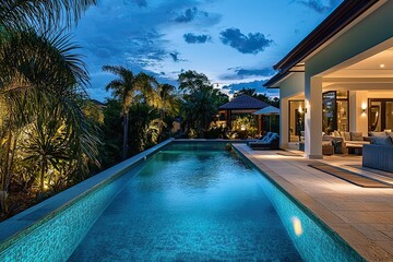 Swimming pool at luxury villa at night