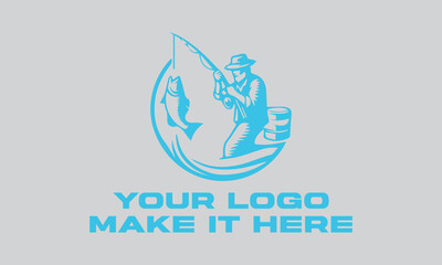 Fisherman catching large leaping light blue fish. Ideal for fishing websites, outdoor magazines, seafood restaurants, and naturethemed designs