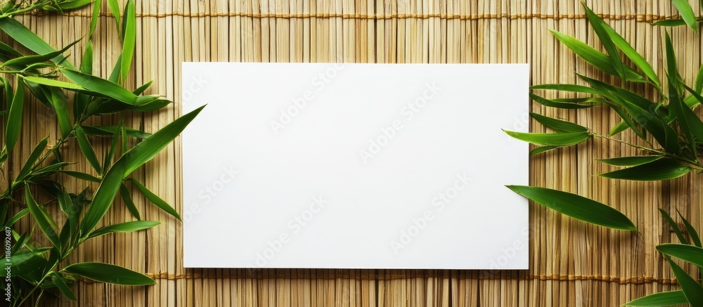 Aufkleber Notes on a white paper placed on a bamboo mat. with copy space image. Place for adding text or design