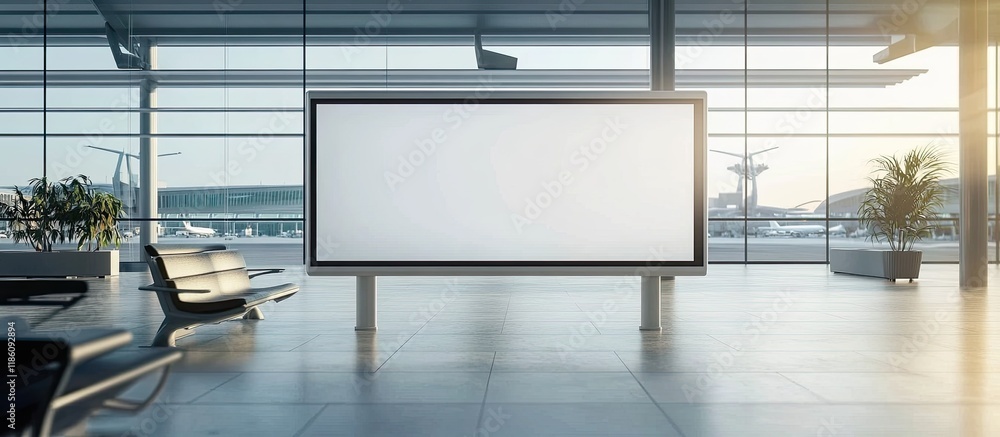 Aufkleber Signboard design mockup at an airport. with copy space image. Place for adding text or design