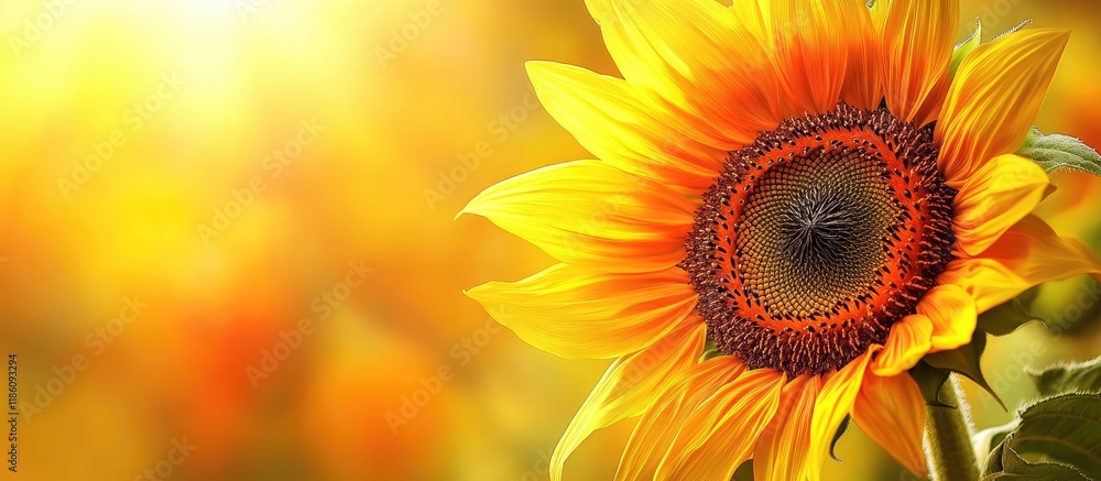 Leinwandbilder Sunflower in bright bloom Shallow depth of field Blurred background of the flower Segment of the flower. with copy space image. Place for adding text or design