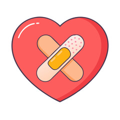 heart with band aid vector icon, singles awareness vector illustration - simple illustration of heart with band aid perfect for logos, and self love -themed designs.