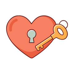 heart with key vector icon, singles awareness vector illustration - simple illustration of heart with key perfect for logos, and self love -themed designs.