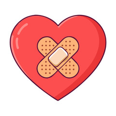heart with band aid vector icon, singles awareness vector illustration - simple illustration of heart with band aid perfect for logos, and self love -themed designs.