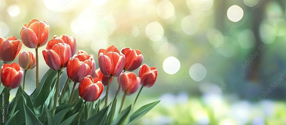 Poster tulip flowers in spring on the background. with copy space image. place for adding text or design