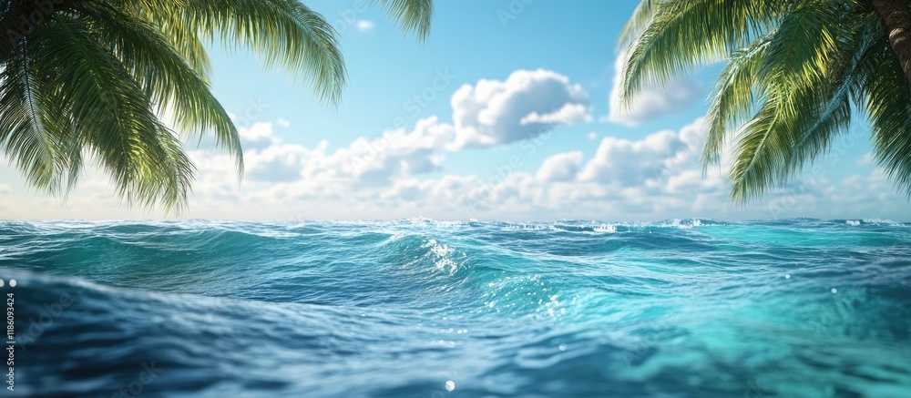 Aufkleber Wavy ocean view Tropical summer holiday idea. with copy space image. Place for adding text or design