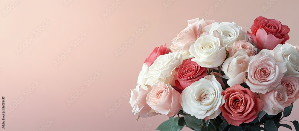 Poster luxurious bouquet of fresh roses for a wedding or valentine s day. with copy space image. place for 
