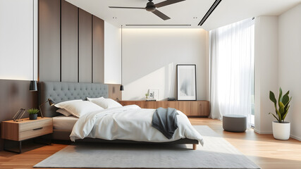 Interior modern bedroom, Minimalism. Generative AI